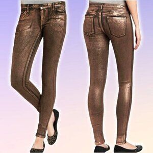 LEVI'S Foil Coated Low Rise Shimmer Leggings Jeggings Sz 26 Copper